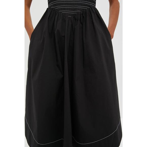 GANNI Black Washed Stretch Cotton Smock Midi Dress Size 14 NWT Retail $325 - Picture 5 of 7